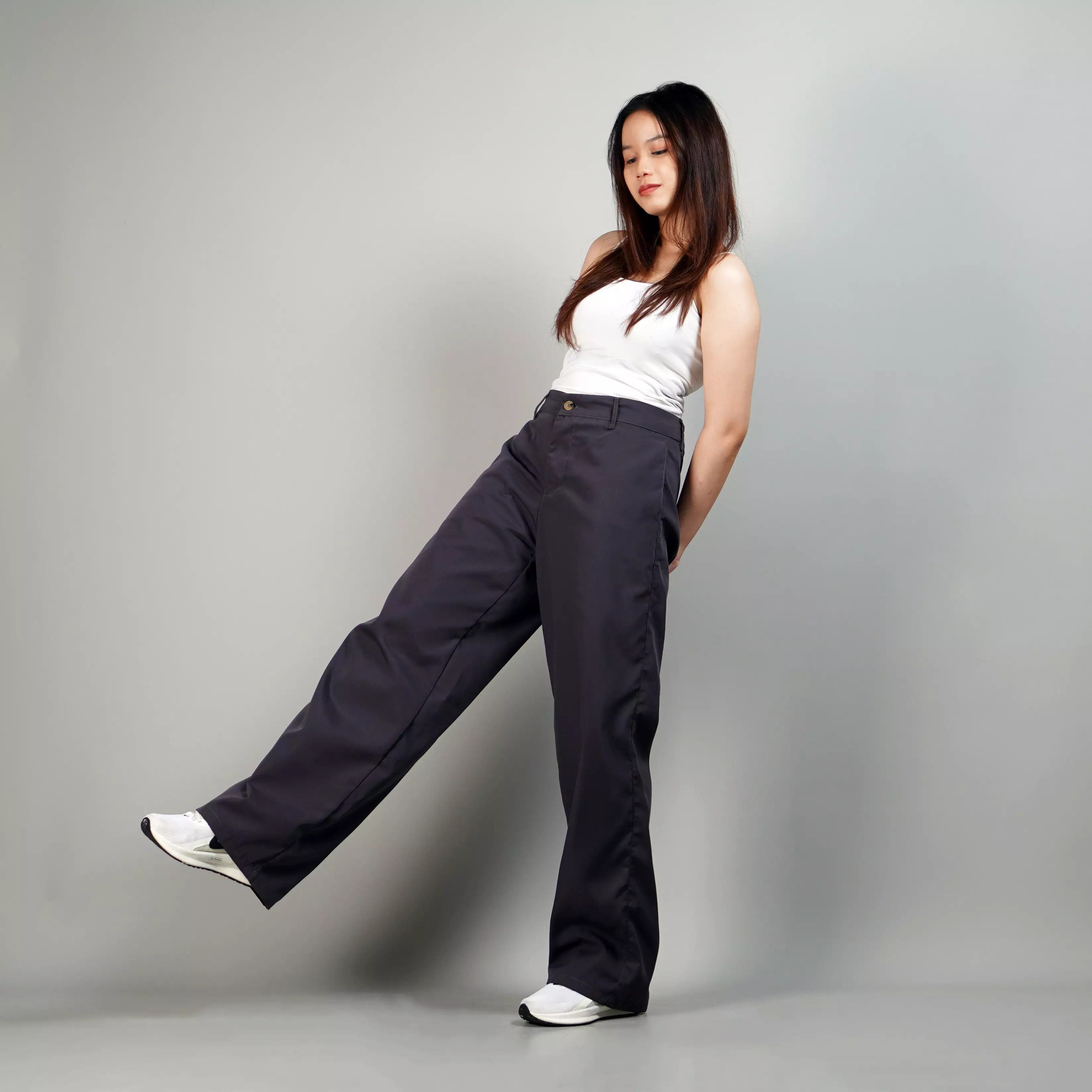 KORY Celana Panjang Wanita Loose Pants Loose Fit Pants Celana Loose Fit Wanita - ABU