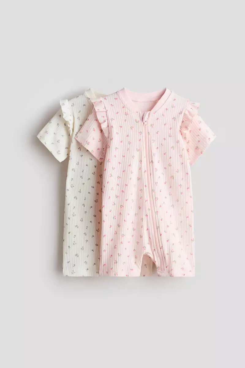 2-pack frill-trimmed cotton sleepsuits