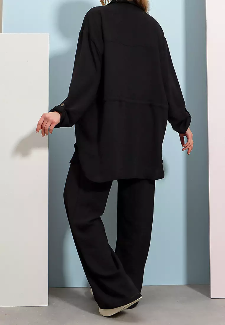 Buy Alacati Safari Jacket With Two Pockets and Elastic Waist Wide - Main Image