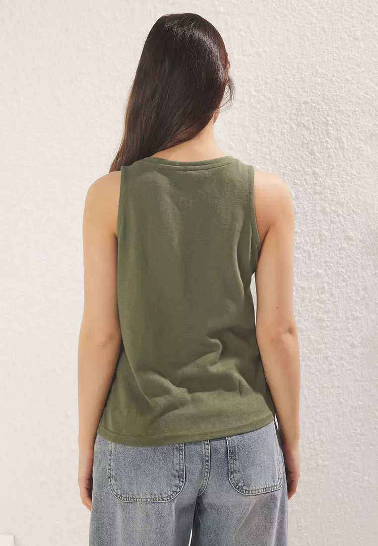 Khaki Linen Look Regular Pattern Knitted Undershirt TWOSS25AL00037