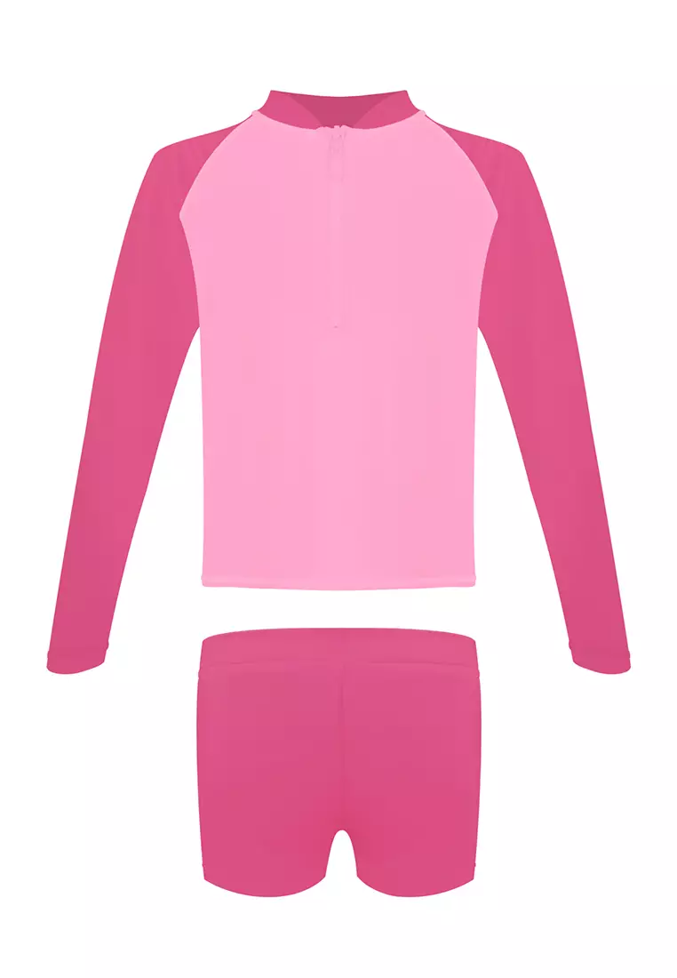 Barbie Long Sleeved Rashguard Boyleg Bottom Set With Sublimation Swimwear For Kids Girls