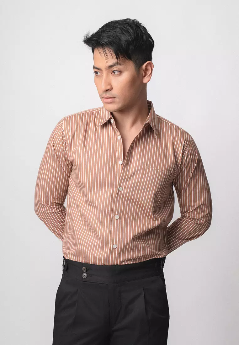 Hugo Stripe Shirt Brown LS