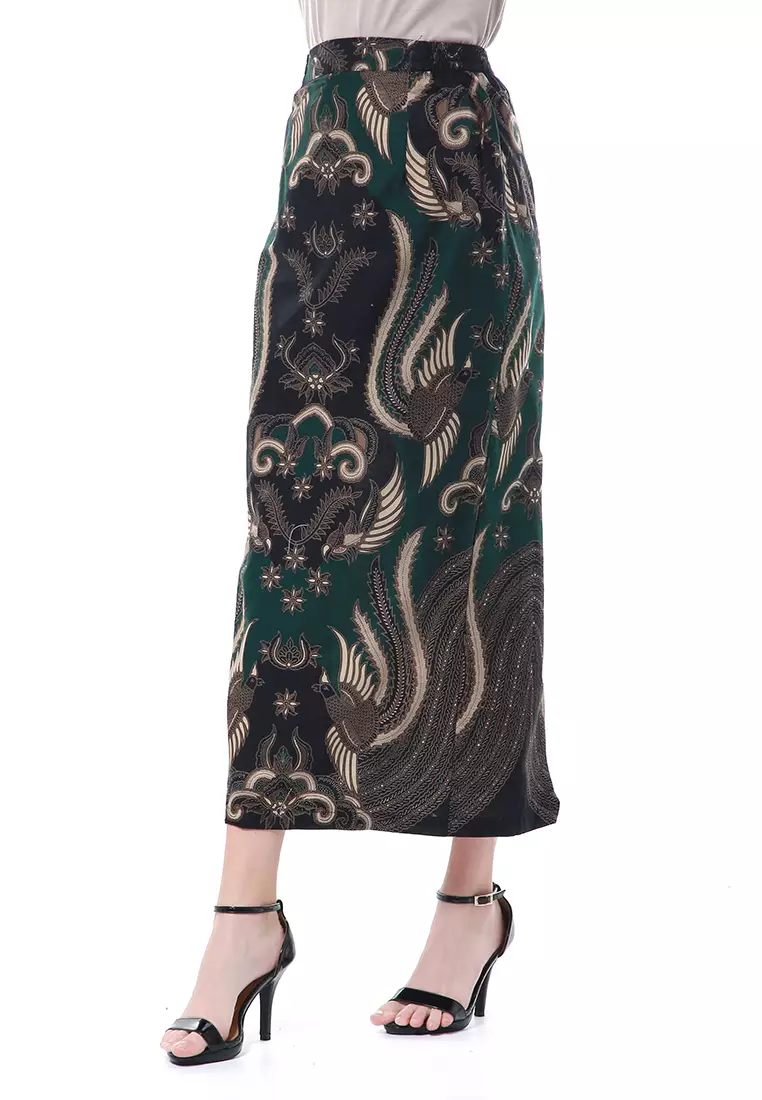 Zunaira Bawahan Wanita Long Rok Motif Batik High Quality - Army Green