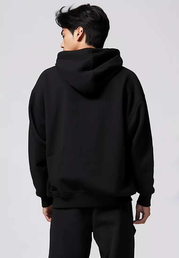 MTE01 Hoodies Premium ScubaLux Anti Kusut Waterproof "Katakana and Line" Hitam