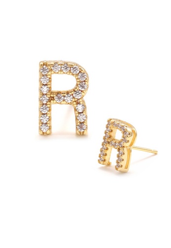 Atrireal gold ÁTRIREAL - Initial "R" Zirconia Stud Earrings in Gold E6C05ACC1E1ED5GS_1