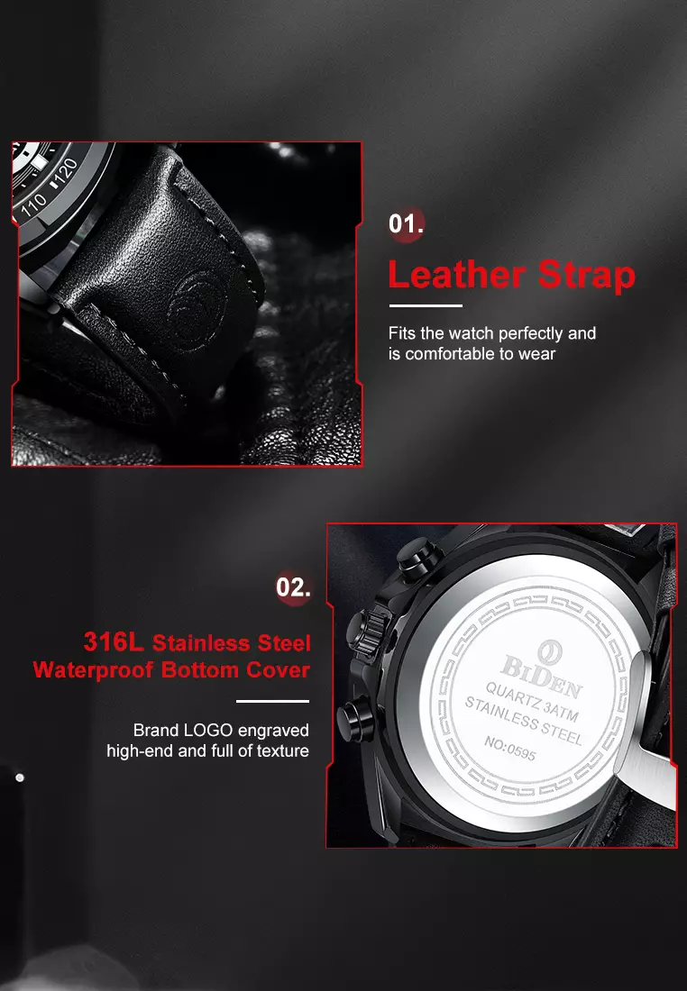 Jam Tangan Pria Original Multifungsi Analog&Digital Tali Kulit Olahraga Anti Air Jam Tangan Cowok allblack