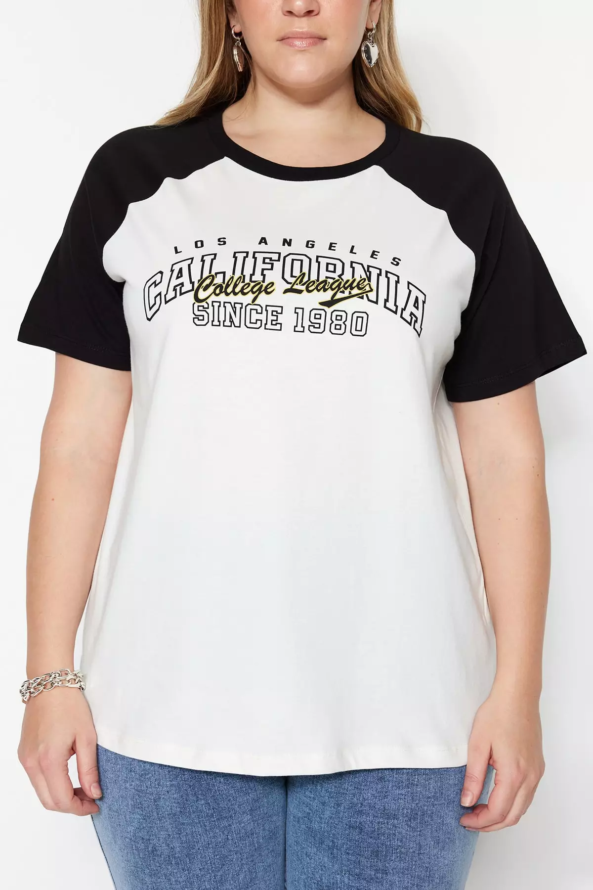 Buy Trendyol Plus Size Ecru Knitted Color Block Printed Tshirt 2024 Online ZALORA Singapore