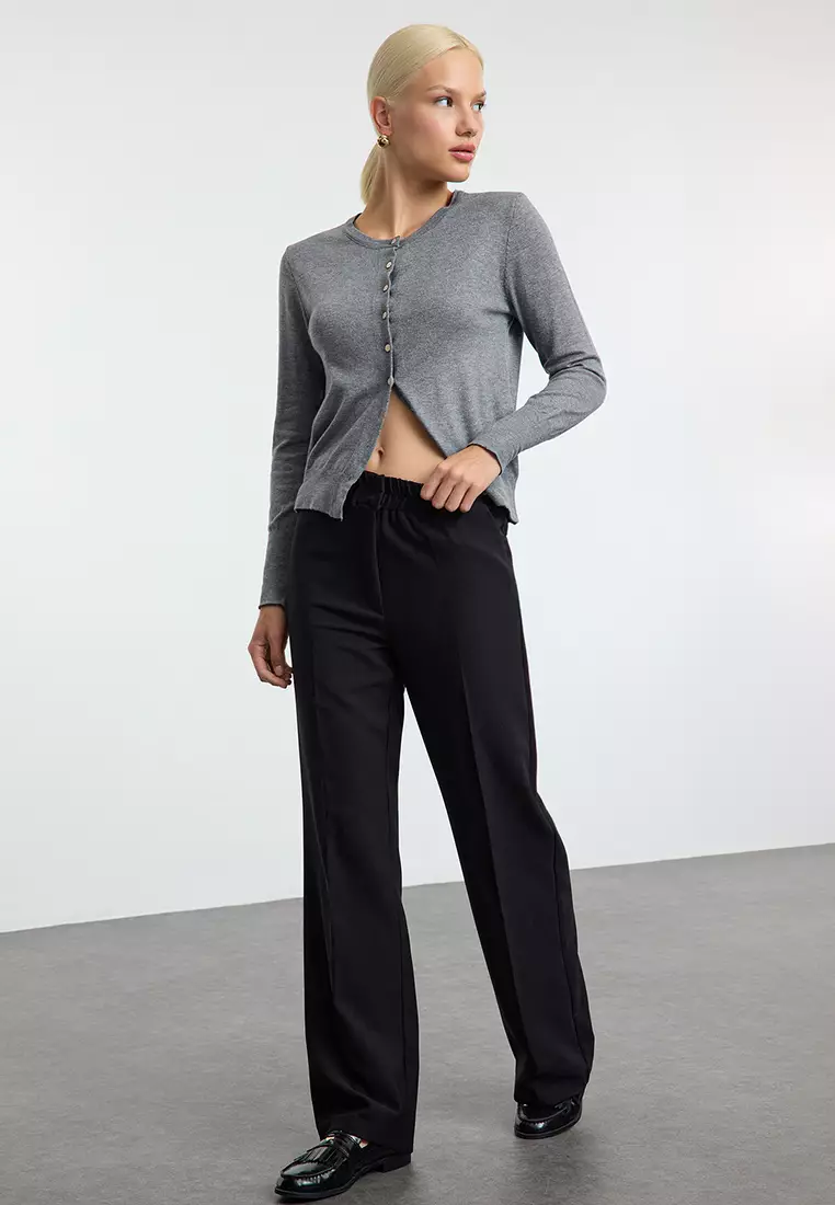Straight Cut Elastic Waist Trousers