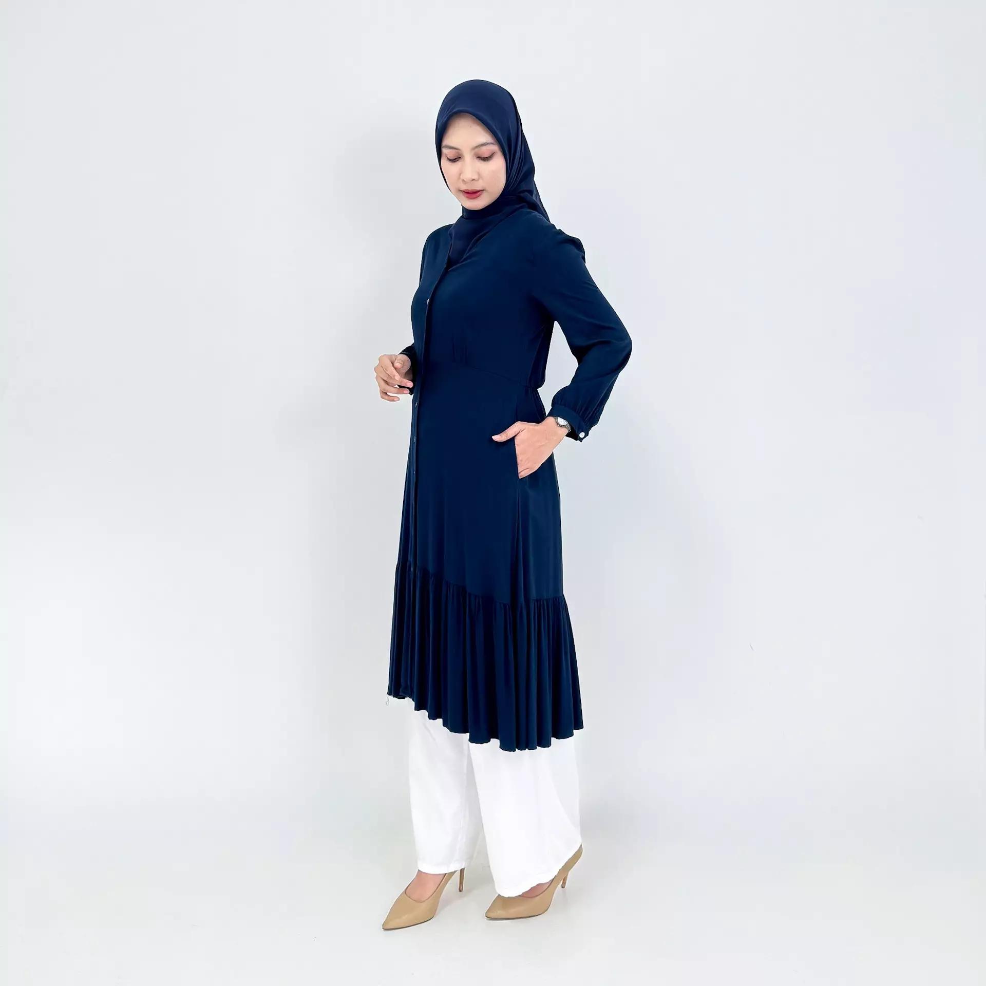 Mila Cotton Tunic [NAVY] Baju Lengan Panjang Katun M-XL