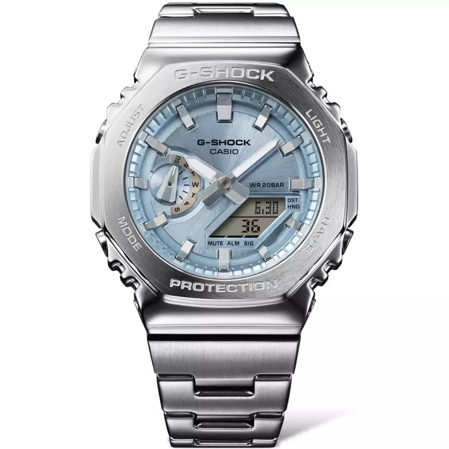 Casio G-Shock GM-2110D-2ADR Silver Dasar Biru Cowok