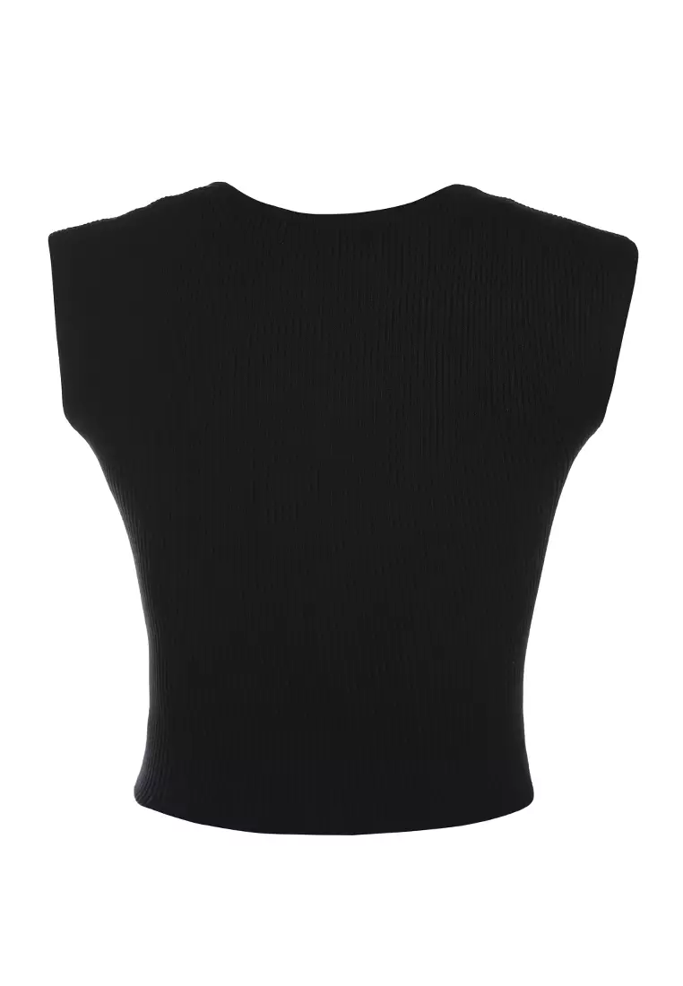 Square Neck Fitted Top In Black