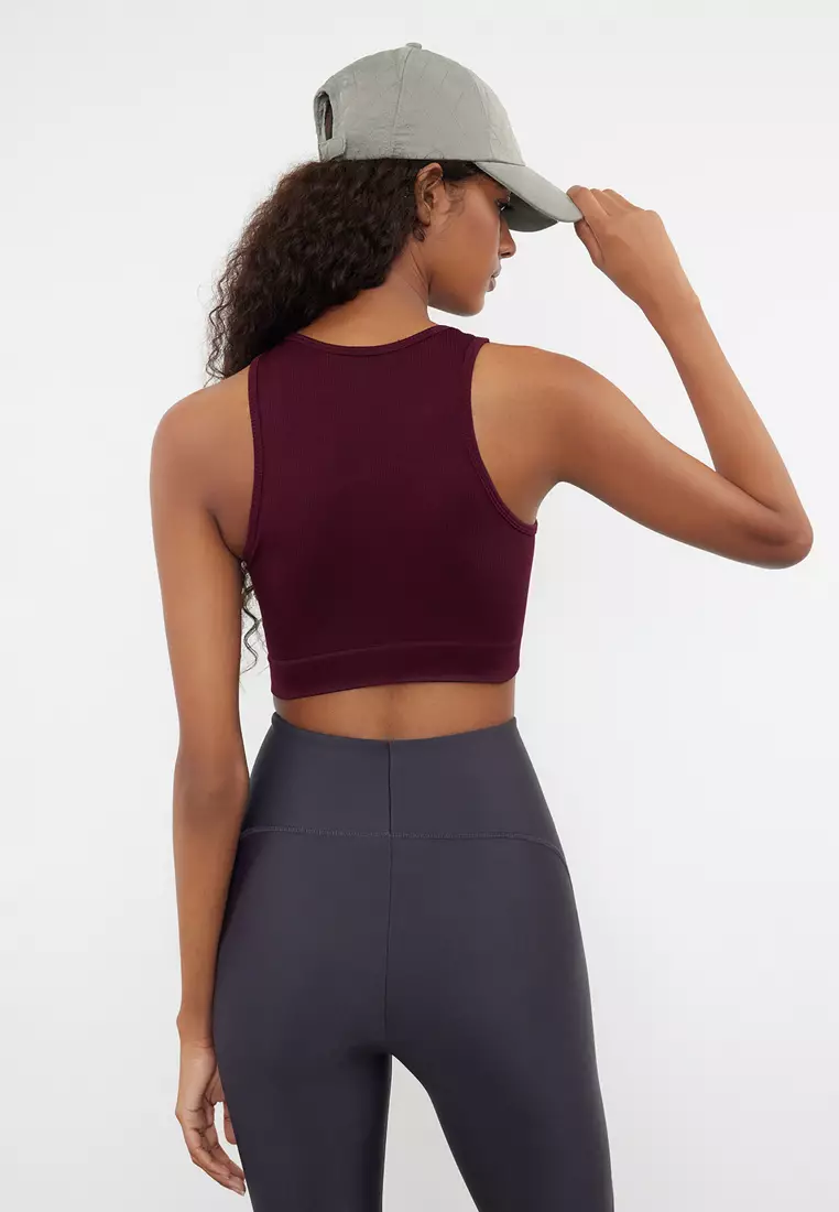 Plum Seamless/Seamless Ribbed And Lightly Supported/Shaping Knitted Sports Bra