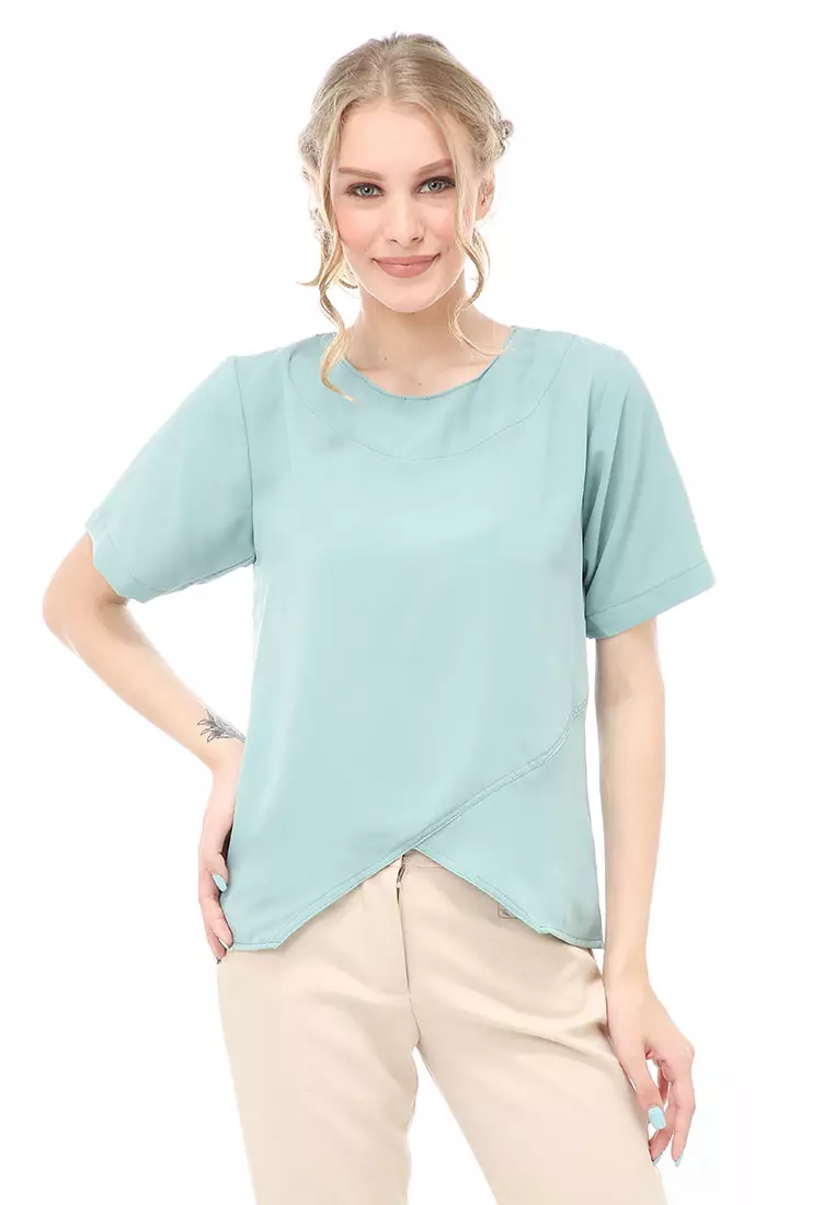 Cheva Blouse Atasan Wanita Kasual Lengan Pendek Model Asymetris Material Wolfis ORIGINAL