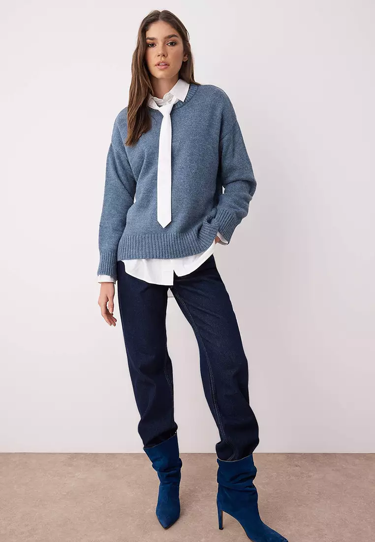 Indigo Wide Fit Soft Textured Knitwear Sweater