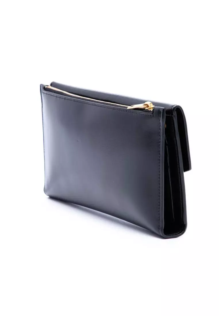 Pre-Loved Saint Laurent Smooth Shiny Calfskin Monogram Uptown Clutch