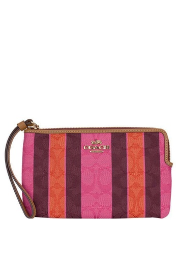Coach pink Coach Large Corner Zip Wristlet In Signature Jacquard With Stripes - Pink/Multi 949DDAC8719FEEGS_1