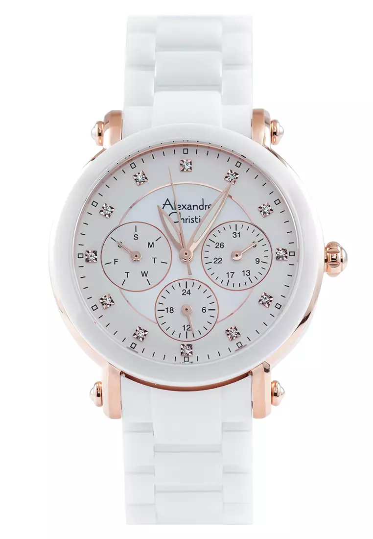 Alexandre Christie - Jam Tangan Wanita - Rosegold White - Ceramic Band - 2377 BFBRGSL