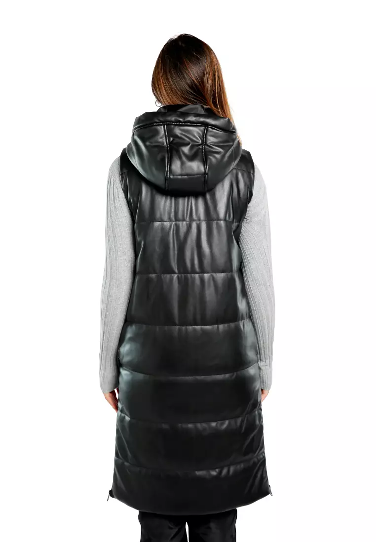 Oversized Quilted Puffer Sleeveless Jacket in Black