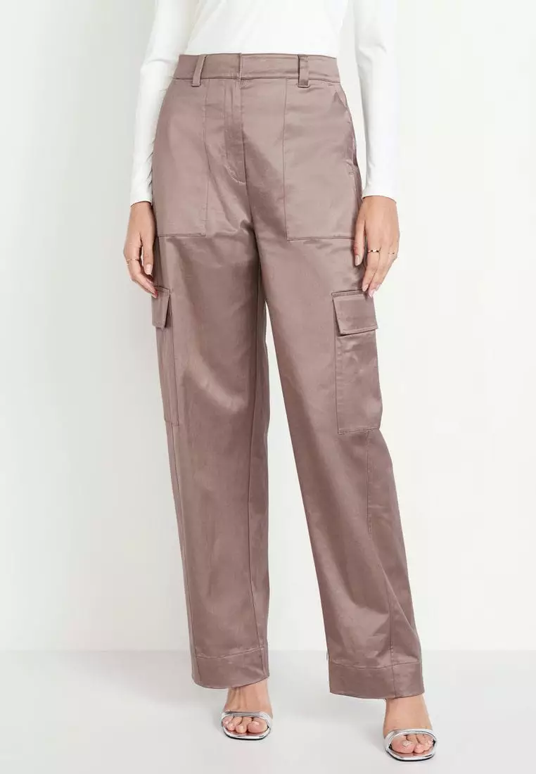 Extra-High Waisted Cargo Barrel Wide-Leg Pants