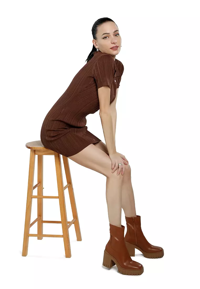 Dress Sweater Bodycon Kerah Marsala