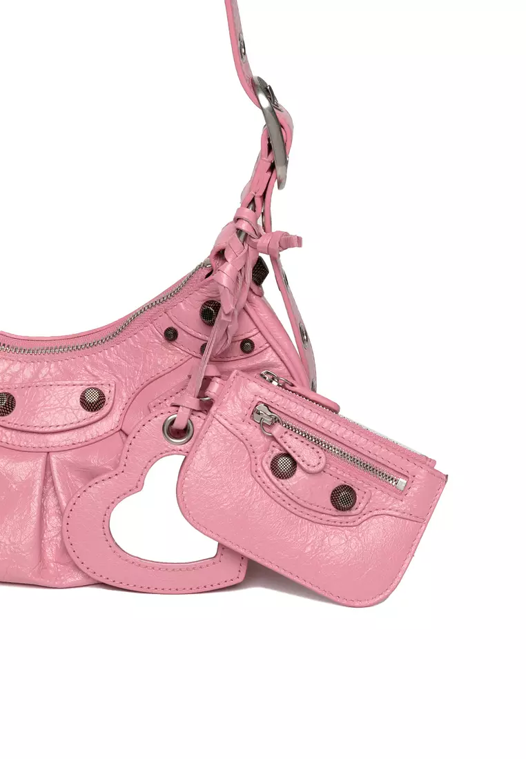 Balenciaga Le Cagole Shoulder Bag Small Crocodile Embossed Pink