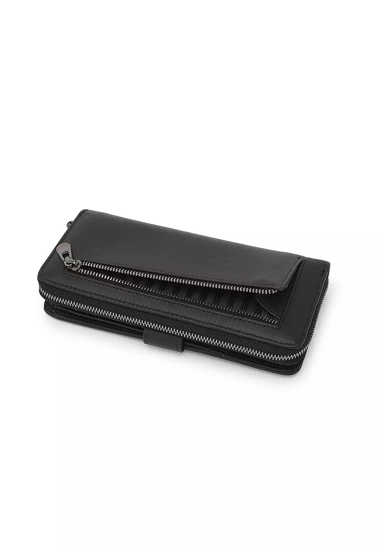 Unisex Genuine Leather RFID Blocking Wallet - Black