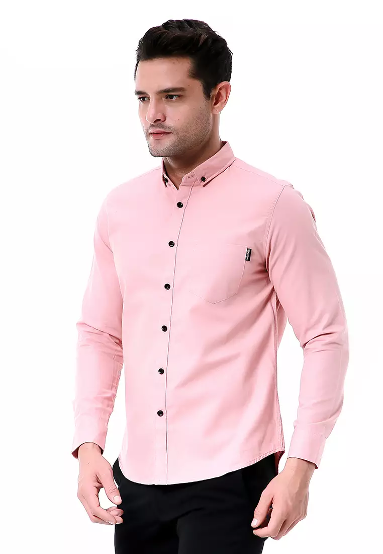 Leopold Kemeja Basic Pria Motif Polos Long Sleeve Material Cotton ORIGINAL - Pink