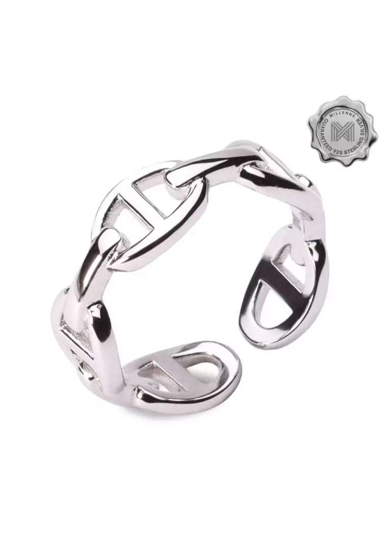Millennia 2000 Tiny Buckles White Gold Ring with 925 Sterling Silver