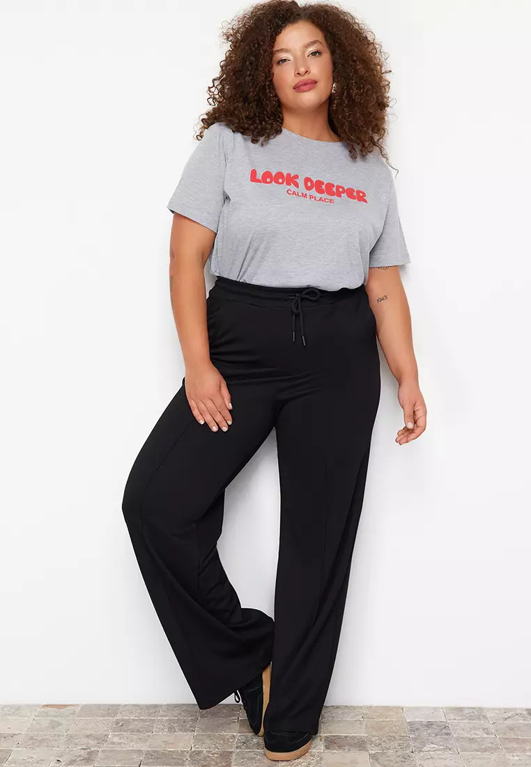 Black Ribbed Detailed Knitted Trousers Tbbss24Ay00004