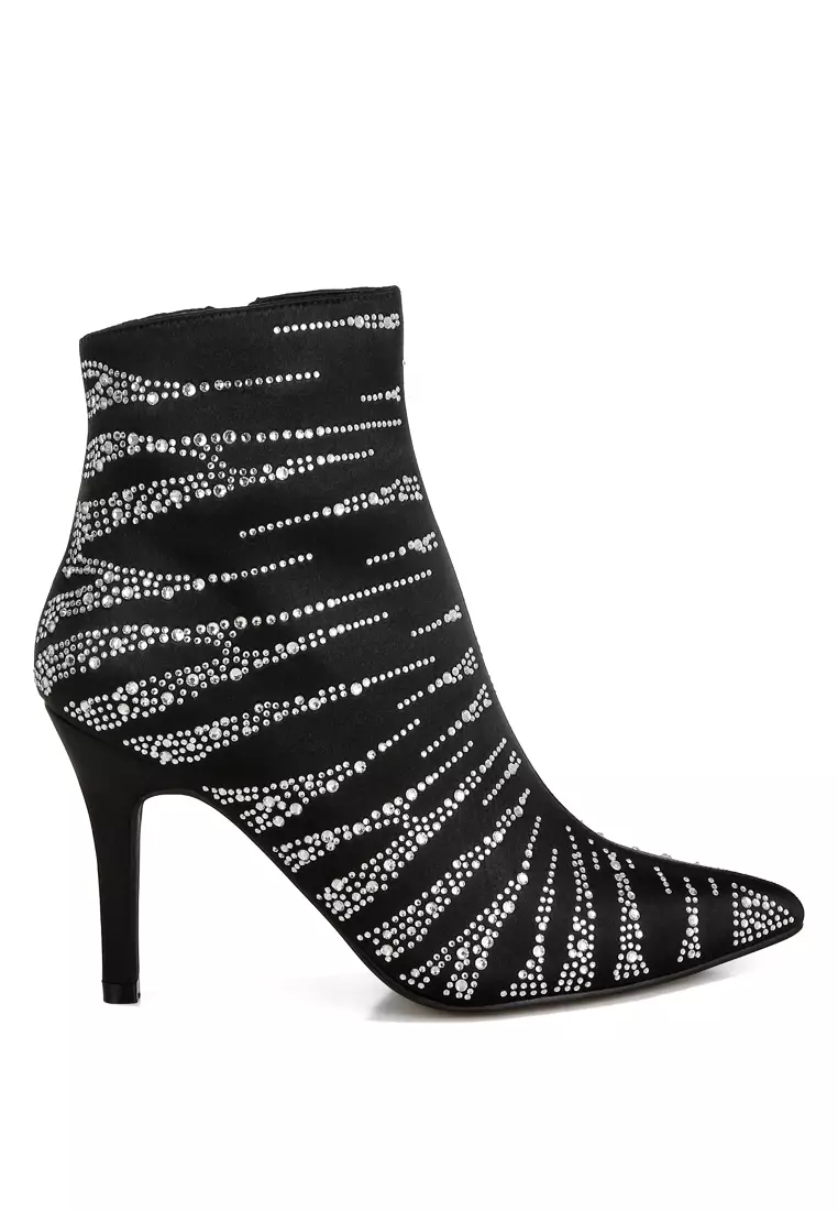 Discount on London Rag  shoes - SKU: Satin Rhinestone Ankle Party Boots in Black