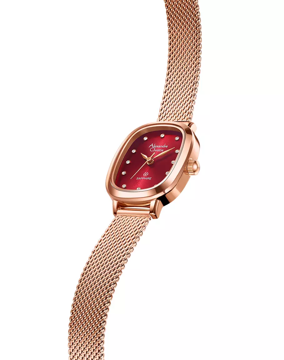 Women AC 2B40 Stainless Steel Rosegold Merah Mesh Band