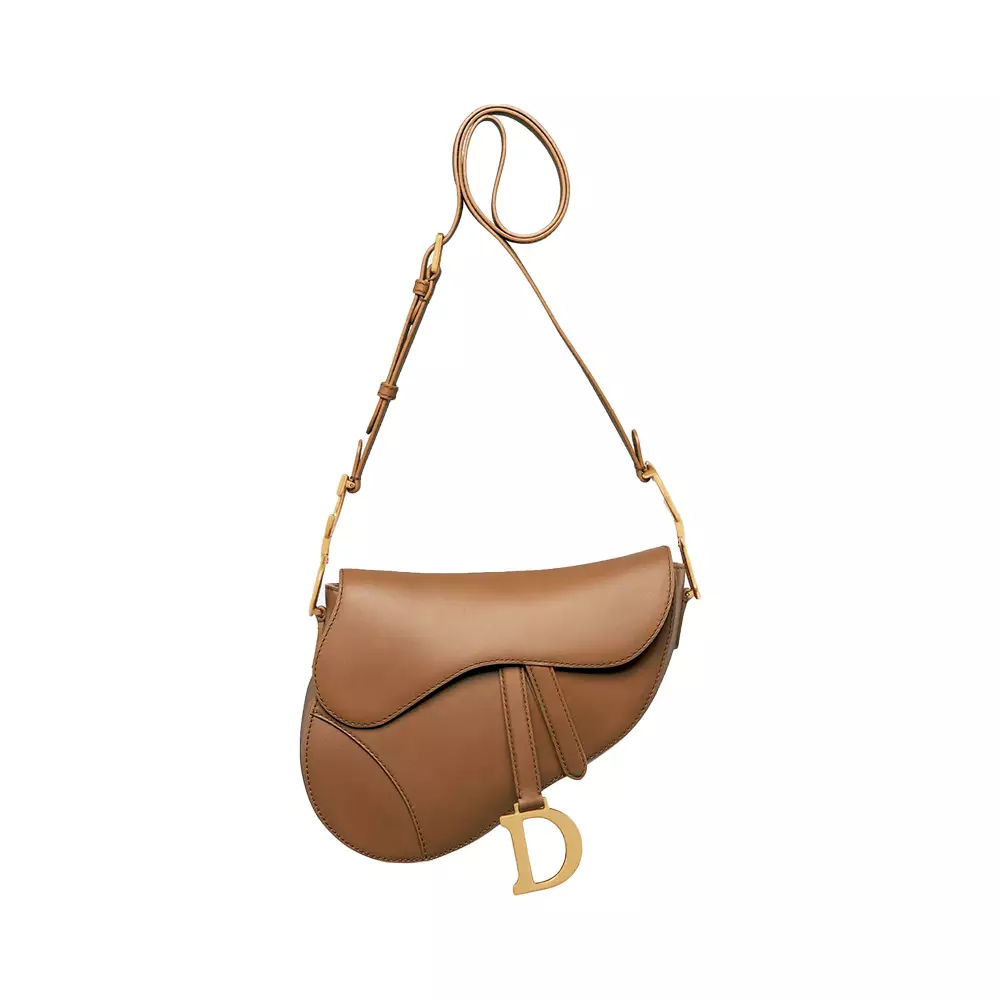 Medium Soft Saddle Bag with Strap Smooth Calfskin Camel Vintage