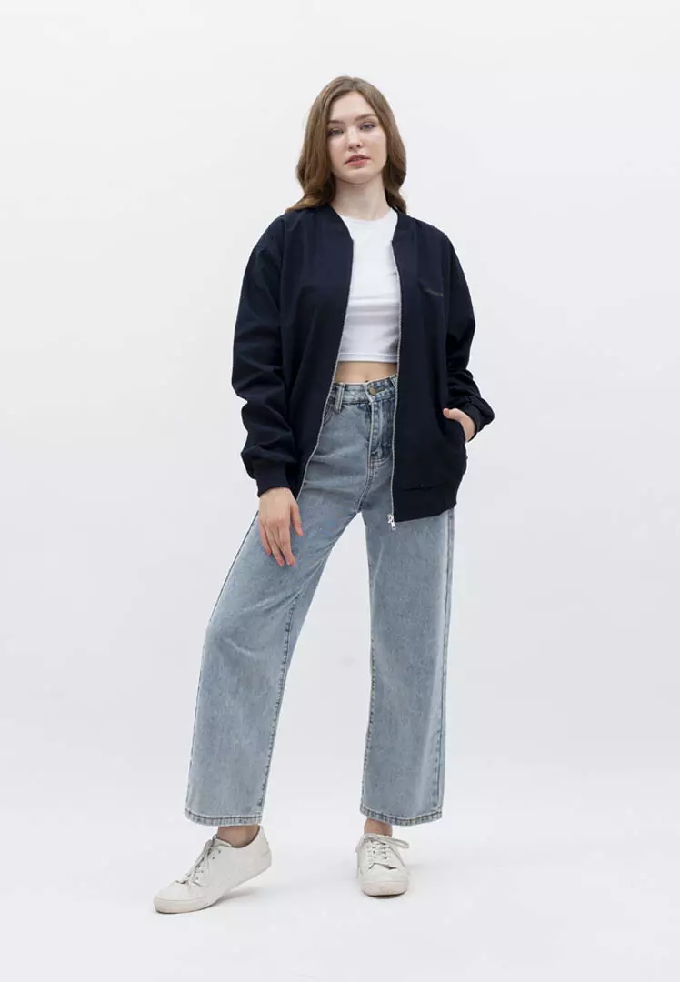 Houseofcuff Jaket Bomber Wanita Pria Unisex Polos Windbreaker Navy