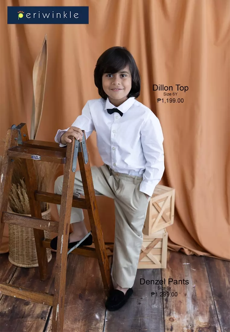 Denzel Boys Khaki Straight Leg Pants With Adjuster