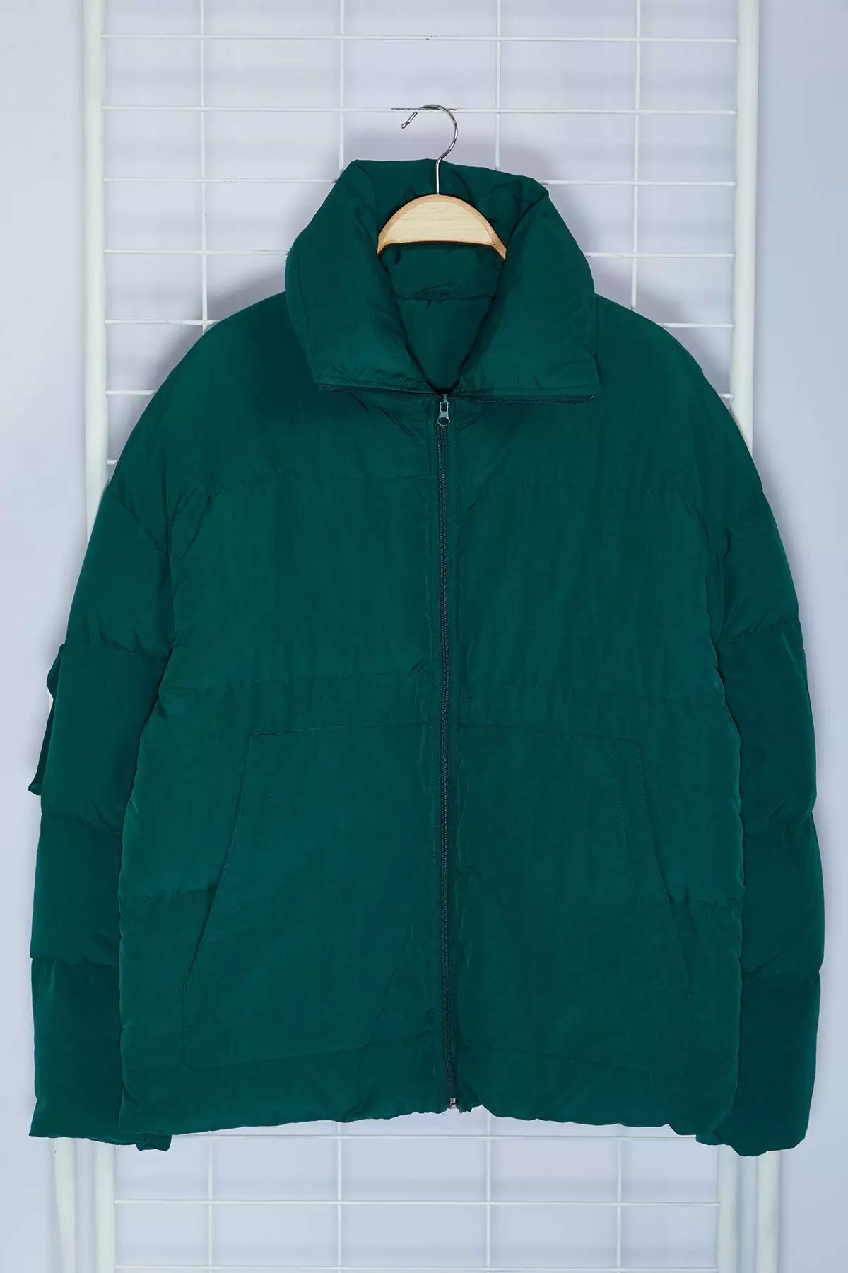 Unisex Green Taslan Relaxed Fit Winter Puffer Coat TMNAW25MO00007