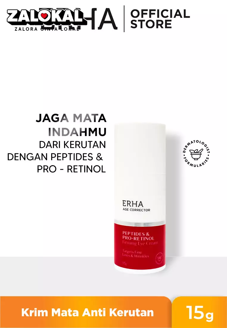 ERHA Age Corrector Peptides & Pro-Retinol Firming Eye Cream 15g - Krim Mata Anti Aging | Menyamarkan Garis Halus Keriput Kerutan Kantong Mata | Mencerahkan Mata Panda | Retinol |