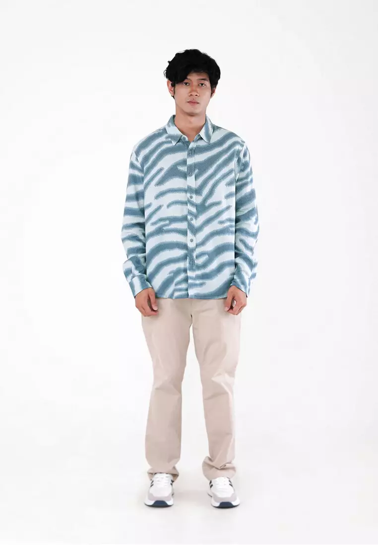 3Second Men's Printed Linen Viscose Long Sleeve Shirt Owen C040224