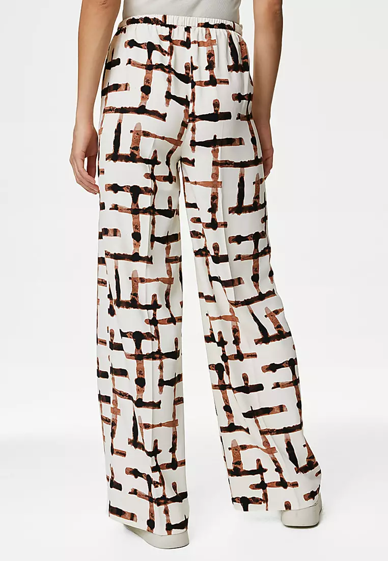 Printed Drawstring Wide Leg Trousers
