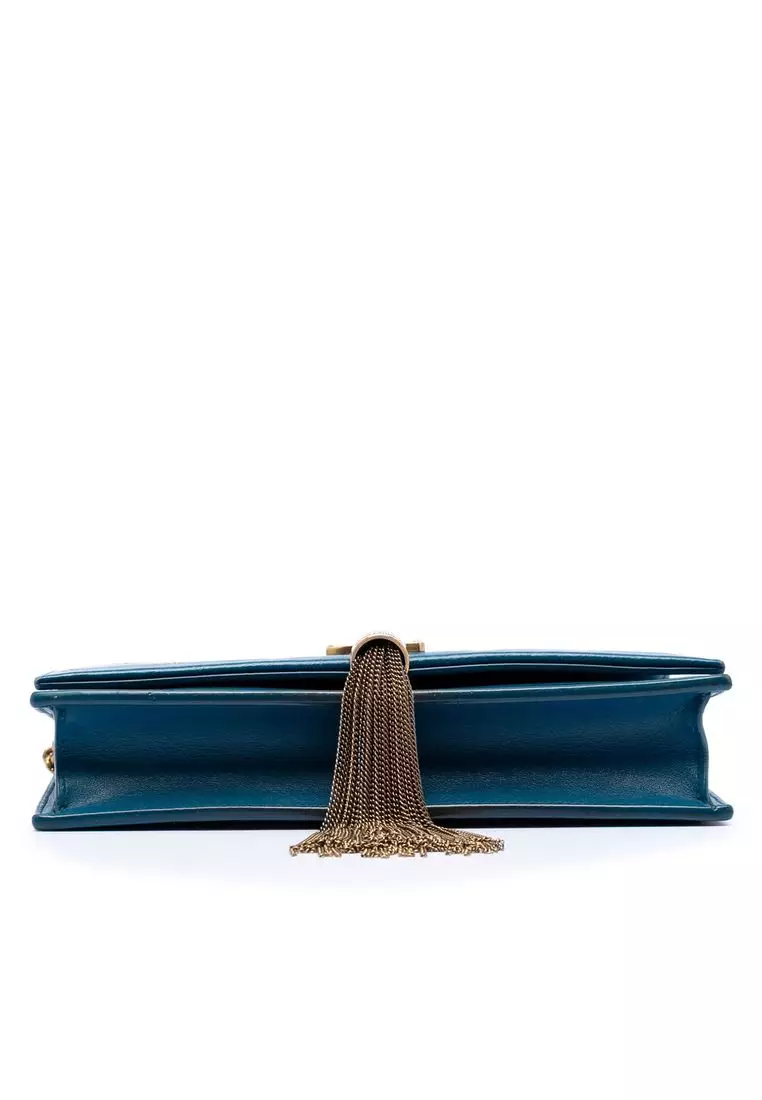 二手 Saint Laurent 小牛皮星形印花經典 Monogram Kate 流蘇鏈皮夾