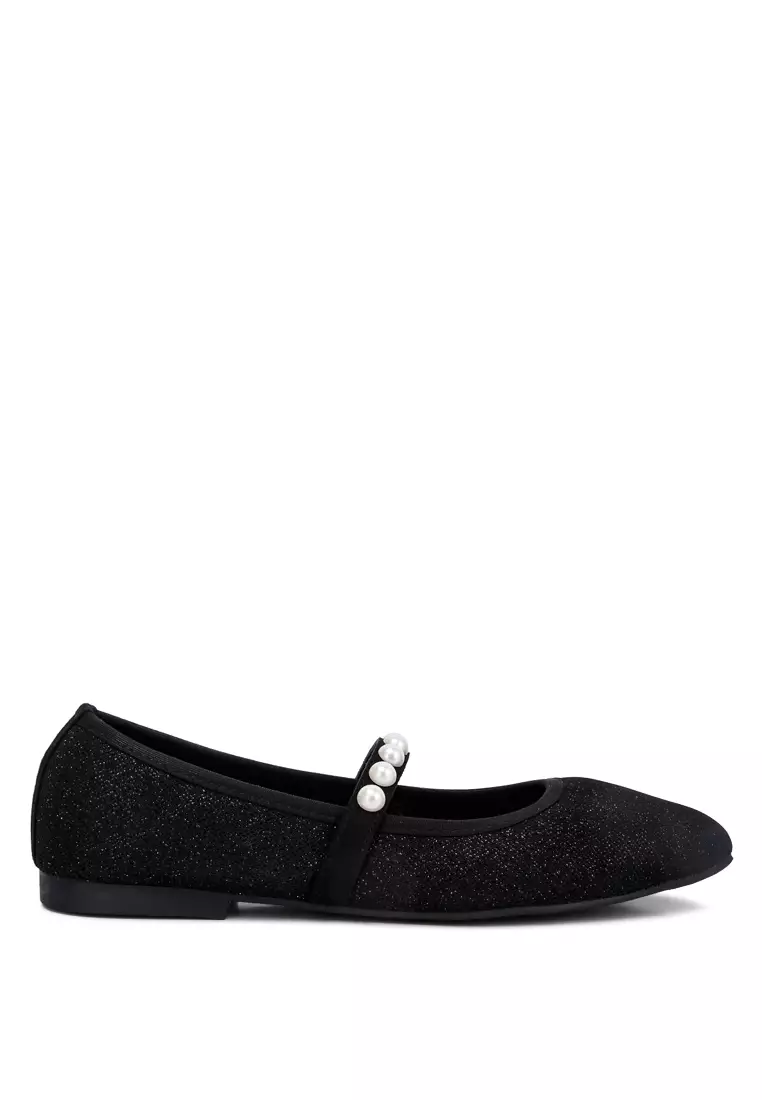 Discount on London Rag  shoes - SKU: Black Pearl Embellished Ballerina Flats