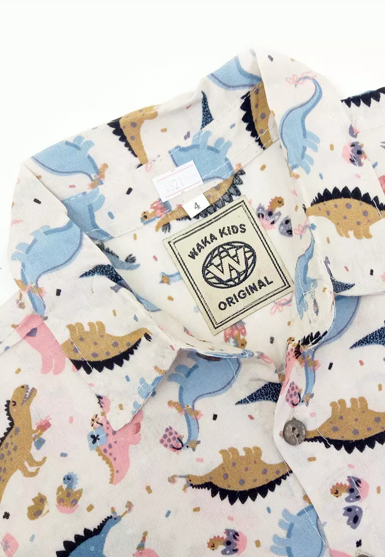 Wakakids Kemeja Anak Laki Laki Usia 1 Tahun Hingga 5 Tahun Atasan Baju Kerah Collar Shirt Pattern Motif Jurassic Dino 4321 Vensk