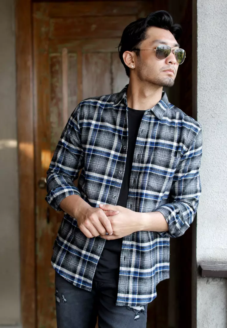 OXCON Extra Comfort Authentic Flannel Shirt Black Blue