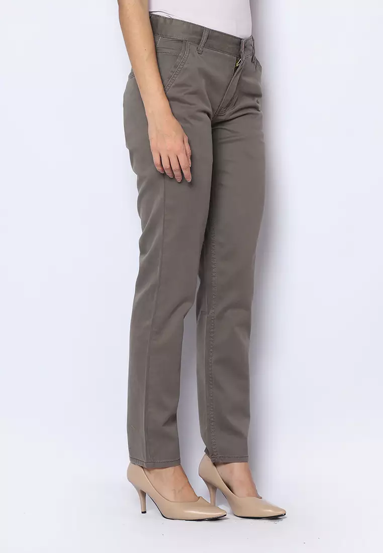 Twill Celana Panjang Wanita Slim Fit Cheerful Abu Muda 222503