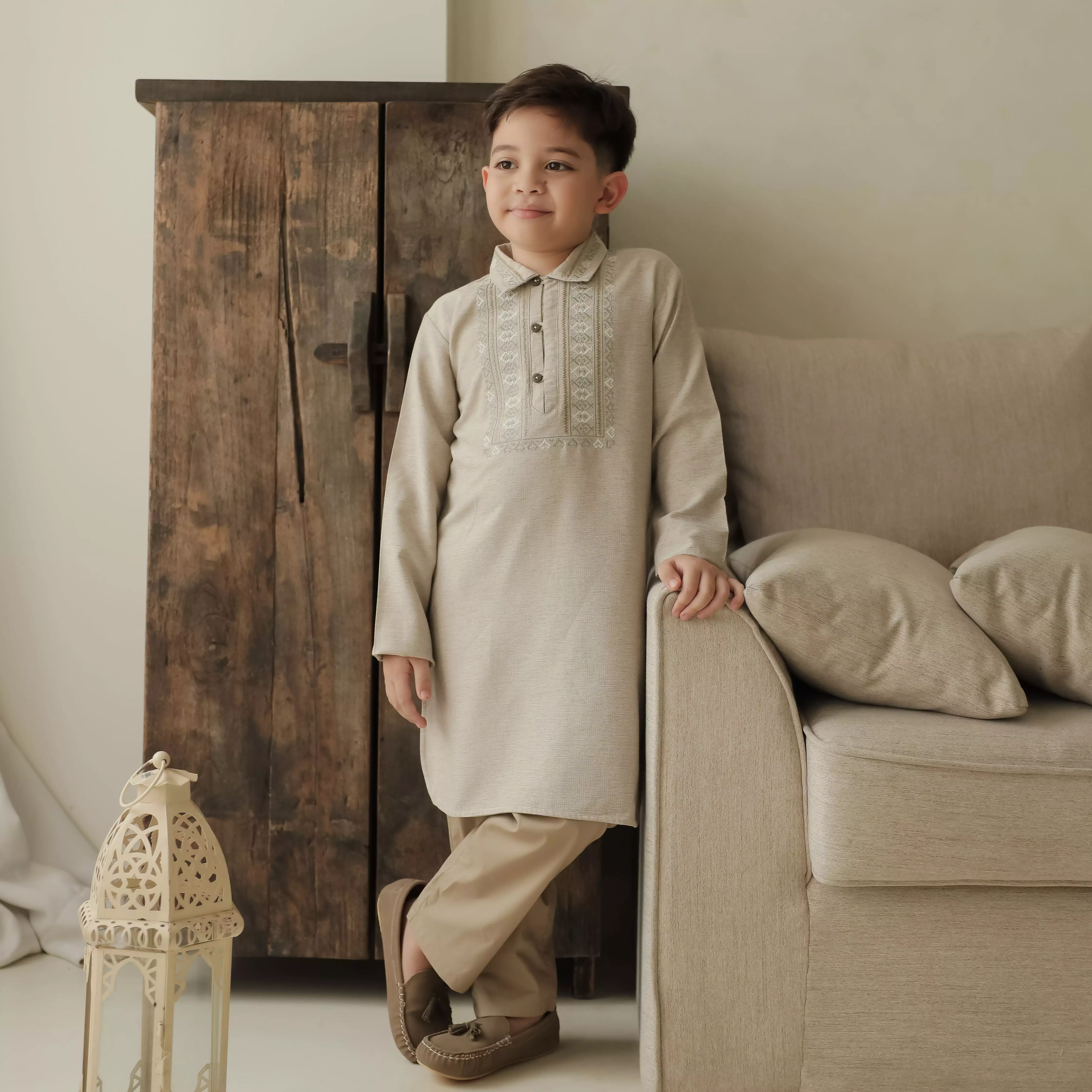 Pito Dito Boy Diyanat Setelan Koko Panjang Anak Cream - Size 4