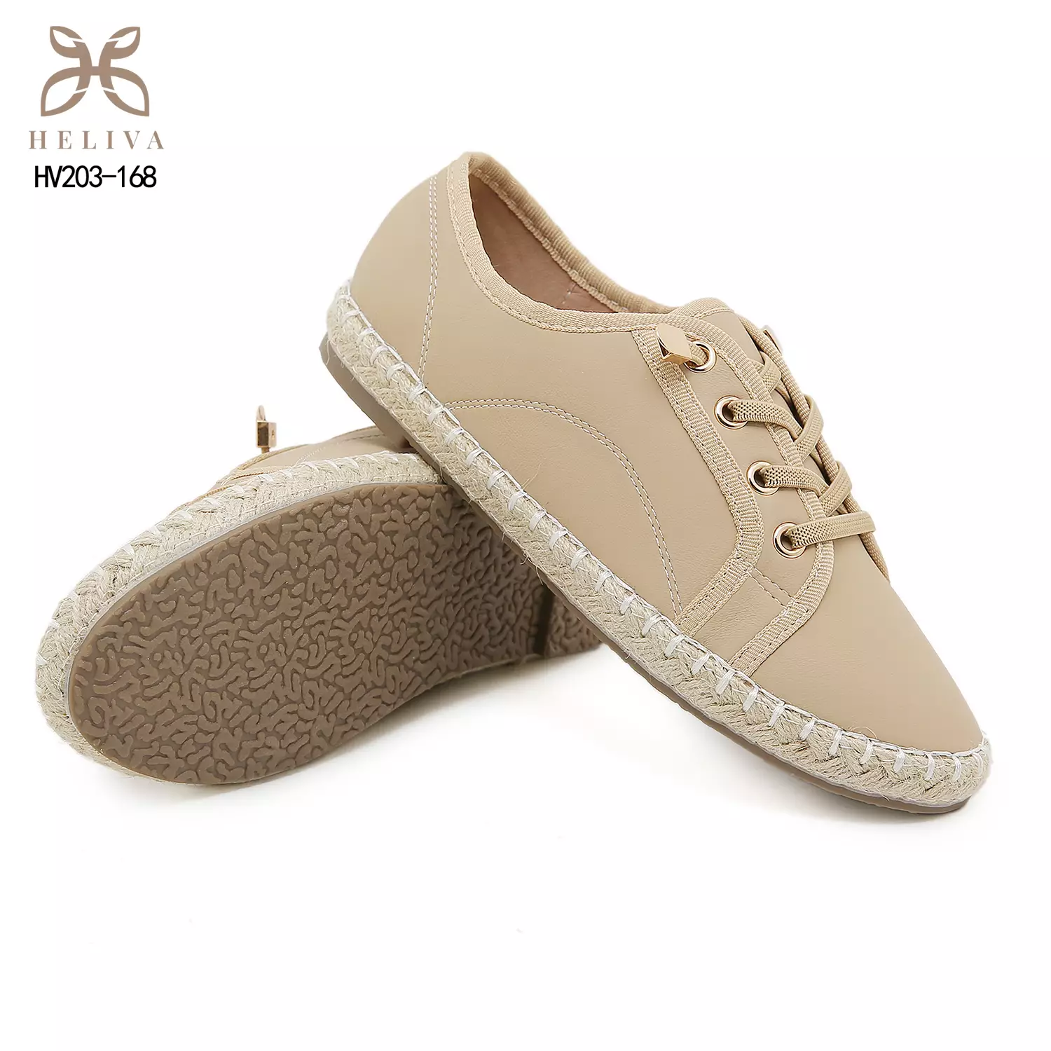 HELIVA MILEN Sneakers Casual Wanita Sol Anyaman Espadrille dan Dekorasi Gold Chain HV203-186