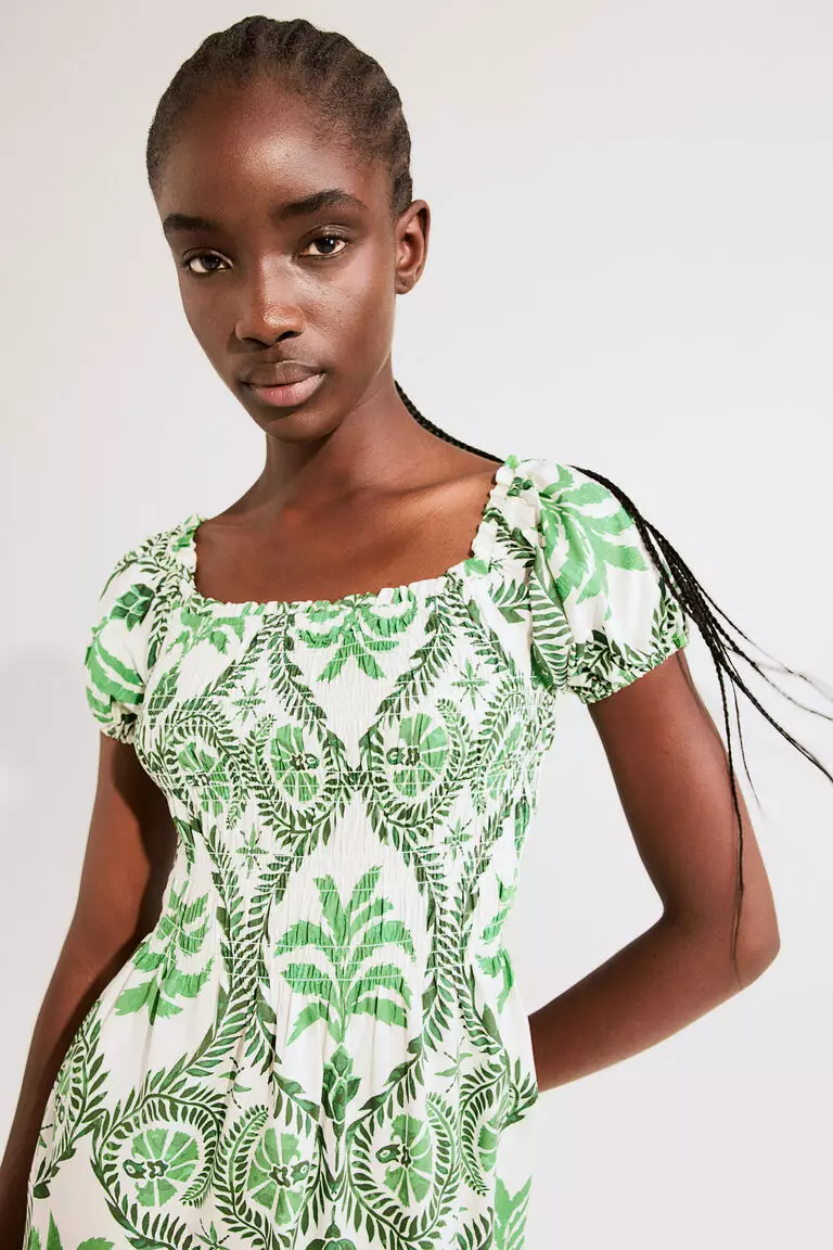 Off-the-shoulder poplin dress