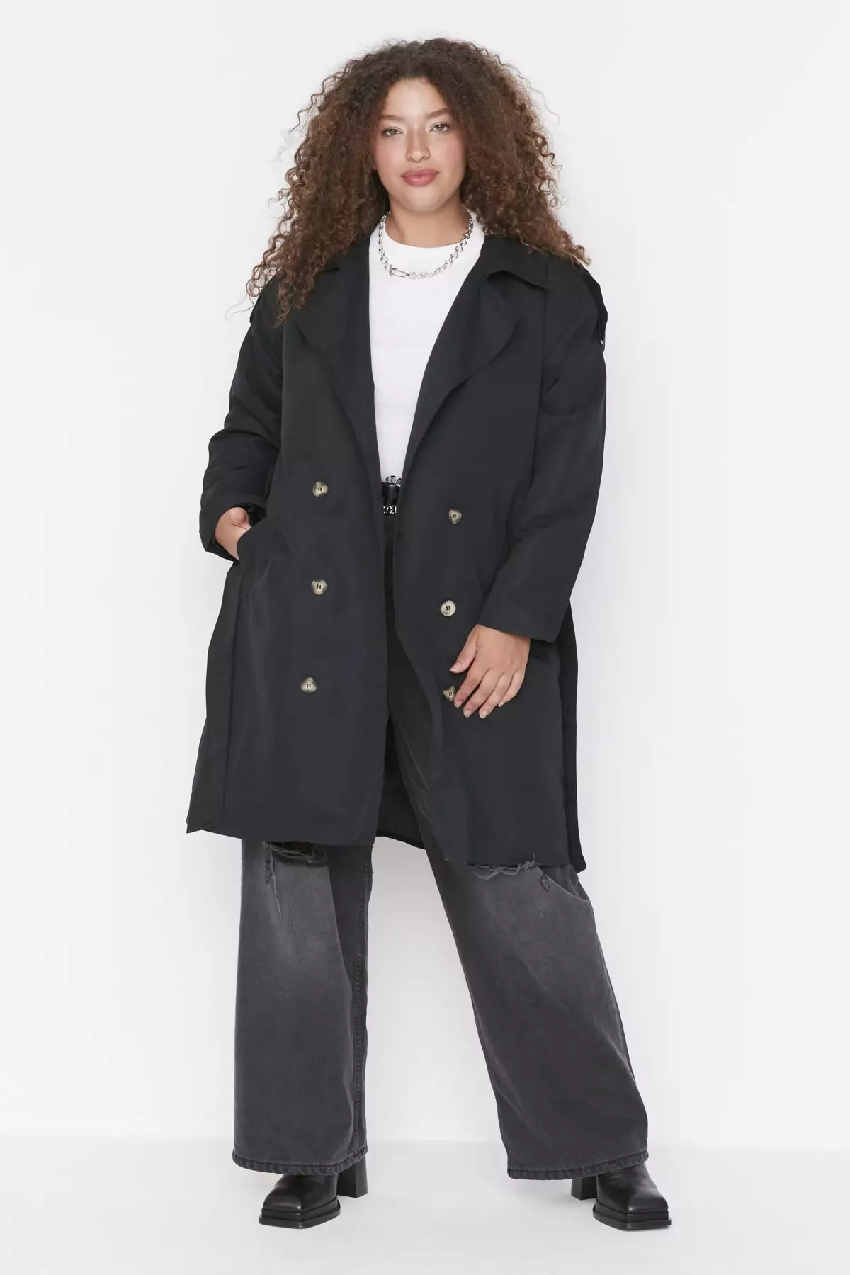 Buy Trendyol Plus Size Black Trench Coat 2024 Online ZALORA