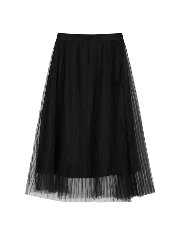 Straight Cut Pleated Long Waist Skirt