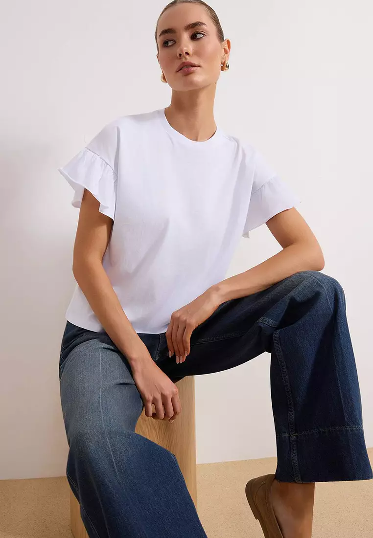 Cotton Flutter Sleeves Top