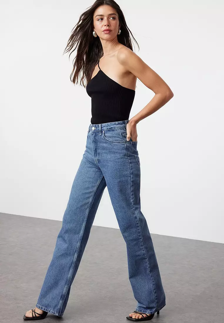 Blue High Waist Wide Leg Jeans